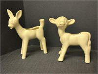 Mid century ivory pottery planters, Fawn & calf
