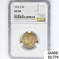 1916-S $5 Gold Half Eagle NGC AU58