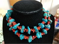 TURQUOISE AND RED CORAL NECKLACE