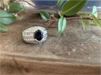 Beautiful Black & Clear Crystals 925 Silver Ring