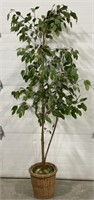 (J) Artificial Weeping Fig Tree w/ Woven Basket