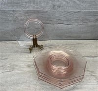 PINK GLASS OCTAGON SALAD DESSERT PLATES