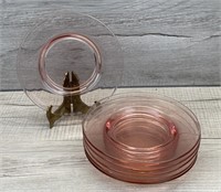 PINK GLASS ROUND SALAD DESSERT PLATES