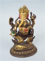 Nepalese Gilt & Polychromed Bronze Ganesha