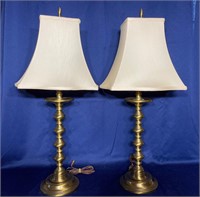 2 Vintage Brass Candlestick Style Lamps