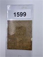 1769 Philadelphia Eighteen Pence Note
