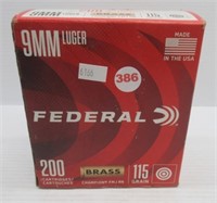 (200) Rounds of Federal 9mm luger 115 grain FMJ
