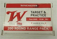 (200) Rounds of Winchester 9mm luger 115 grain