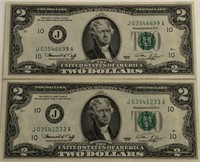 (2) 1976 $2 Bills