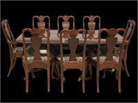 Double Pedestal Cherry Wood Dining Table w/ Chairs