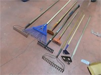 (8)asst Yard Tools Rakes/Hoes etc