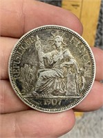 1907 Silver French Indo-China Piastre