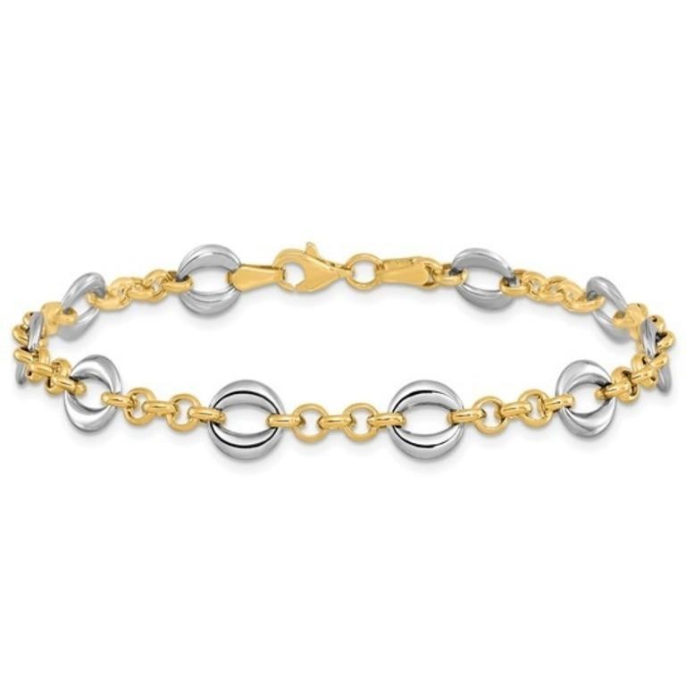 14k Two-tone Polished Fancy Link Bracelet