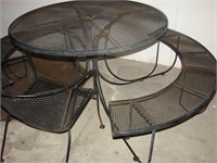 Wrought Iron Patio Table with Benches & Chair