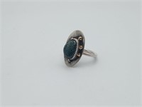 14K & Sterling Artisan Signed Turquoise Ring