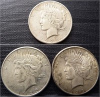 (3) 1925 Peace Silver Dollars