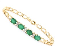 Green Agate & Diamonds 18K Gold Plated Bracelet