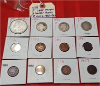 1885 Morgan silver dollar + 11 coins 1881-1907