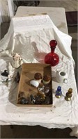 Glass vase, small oil lamps, pitcher, small