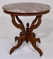 Victorian table, oval brown marble, walnut,
