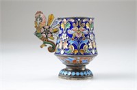 Russian silver and enamel vodka cup