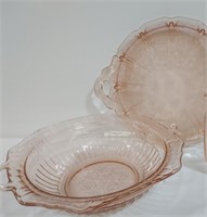 Pink Glass Bowl and Tray