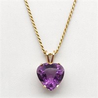 14K Gold Amethyst Heart Pend / Ncklc