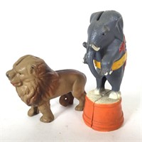 (2)  Circus Animal Banks, Elephant and Lion