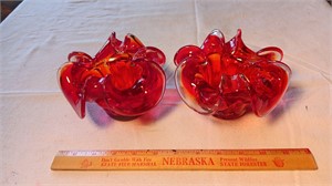 Hand Blown Amberina Matched Pair of Vases.
