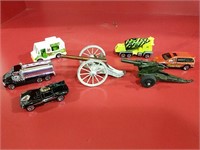 Tootsie Howitzer gun, cast Cannon and Hot wheels