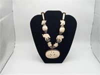 Elephant Bone Carved necklace & Silver Beads
