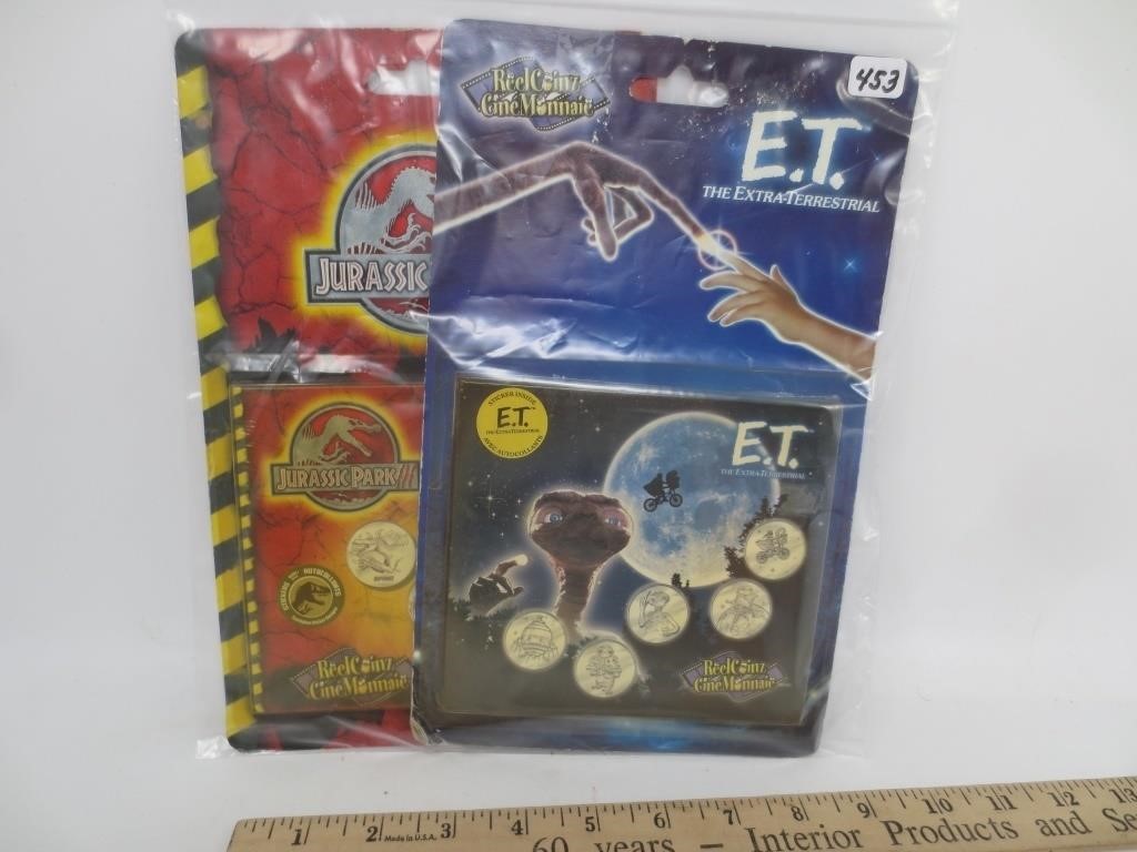 ET and Jurassic Park collector coins, 2001 & 2002