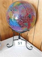 Crackle glass gazing ball on stand