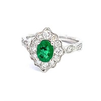 18K WHITE GOLD 0.65CT DIAMOND 0.71CT EMERALD RING