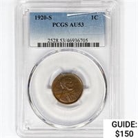 1920-S Wheat Cent PCGS AU53