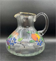 Hand Blown Pitcher
 w/ Hand Painted