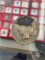 ANTIQUE 1925 SILVER PEACE DOLLAR - W / HOLE