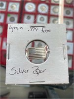 1 GRAM OF .999 PURE SILVER BAR - AMERICAN FLAG