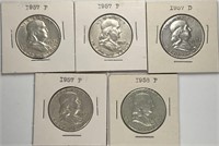 Lot of 5: Franklin Half Dollars