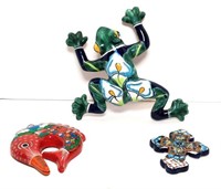 Hand Painted Terracotta Frog, Fish & Cross
