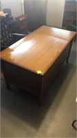 Heavy wooden business style desk with glass