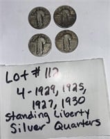 Lot#112) 4x 1925,1927,1929&1930 Silver Quarters
