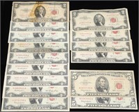 (13) $2 & (2) $5 RED SEAL US NOTES