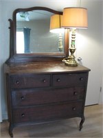 Antique Wooden dresser with mirror, Queen Ann legs
