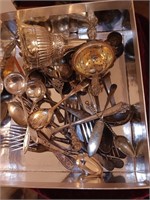 Box of silverplated item silverware funnel more