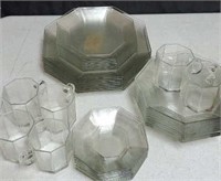 O group of octagon shaped clear dishes