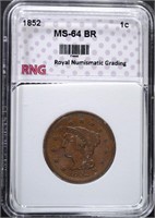 1852 LARGE CENT RNG CH BU BR