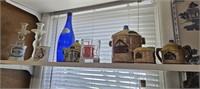 Shelf of collectibles & misc