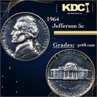 Proof 1964 Jefferson Nickel 5c Grades GEM++ Proof