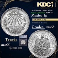 1925 Mexico 1 Peso Silver Santos Collection KM# 45